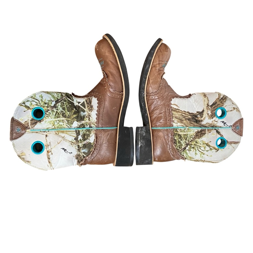 ARIAT Women 11B True Timber Snow Camo Brown Leather Shortie Cowboy Boots Fatbaby - Picture 3 of 9